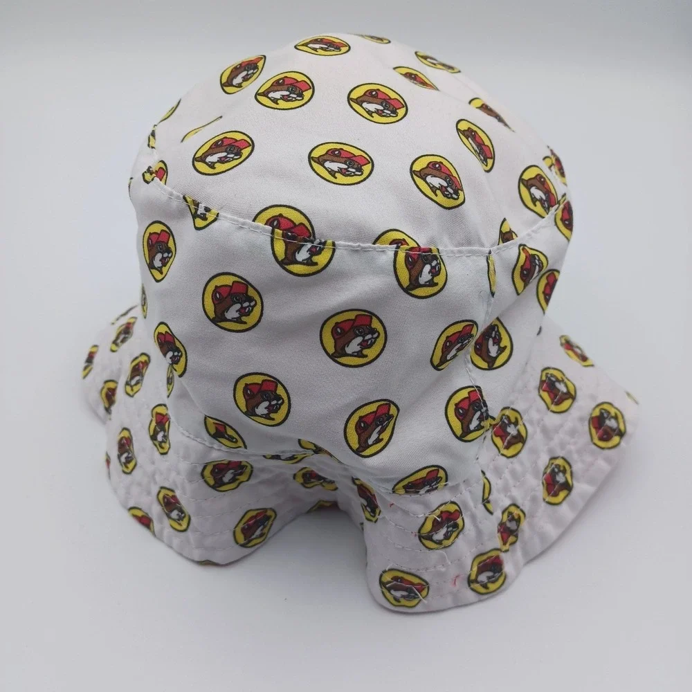 Buc-ee's Bucket Hat Youth White Excellent UPF 50+ Beaver Logo Print Red‎ Lining